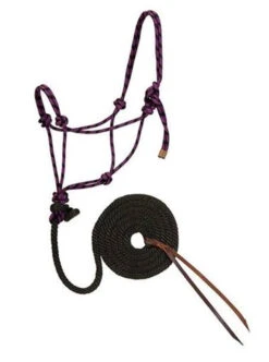 Weaver Leather Diamond Braid Rope Halter And Lead, Purple/Jazz Black