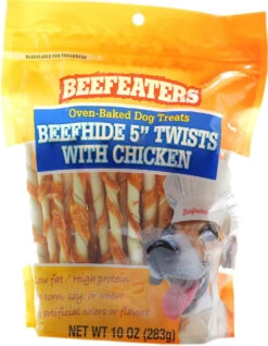 Beefeaters Oven Baked Dog Treats Beefhide 5" Twists With Chicken 10 Oz