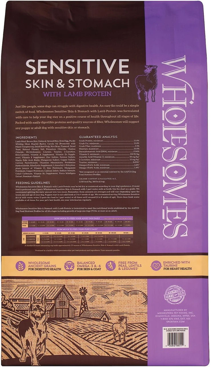 Wholesomes Sensitive Skin & Stomach With Lamb Protein 30lb - Image 2