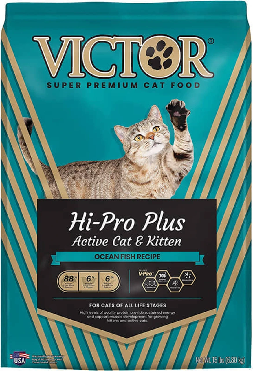 Victor Super Premium Cat Food Hi-Pro Plus Active Cat And Kitten Dry Cat Food For Active Cats All Breeds And All Life Stages From Kitten To Adult, 15lb