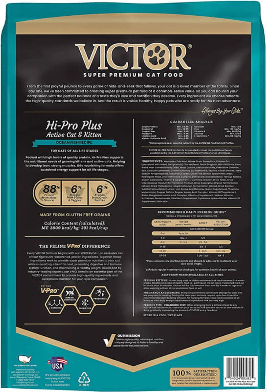 Victor Super Premium Cat Food Hi-Pro Plus Active Cat And Kitten Dry Cat Food For Active Cats All Breeds And All Life Stages From Kitten To Adult, 15lb - Image 2