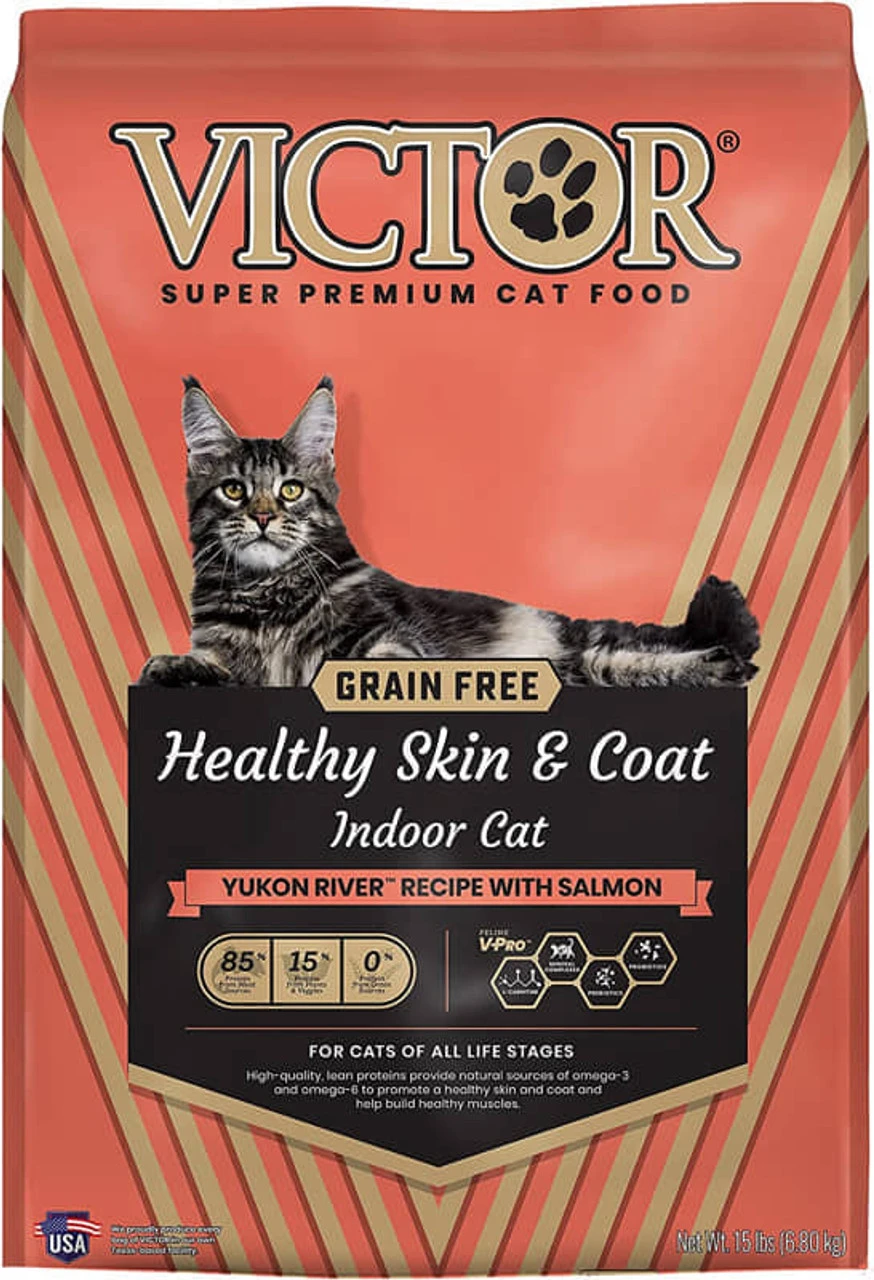 Victor Super Premium Cat Food Grain Free Healthy Skin & Coat - Dry Cat Food For Indoor Cats Yukon River Recipe All Breeds And All Life Stages From Kitten To Adult, 15lb