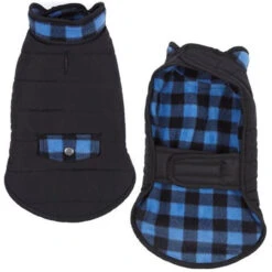 Casual Canine Reversible Plaid Coat- Blue